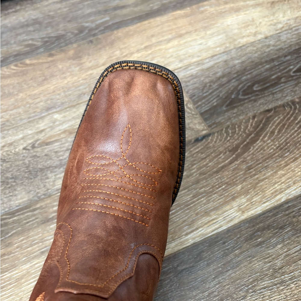 Men's Brown Western Cowboy Boots with Decorative Stitching - Picture 10 of 14